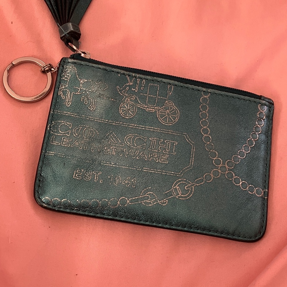 Vintage Coach  Teal Leather Keychain Wallet